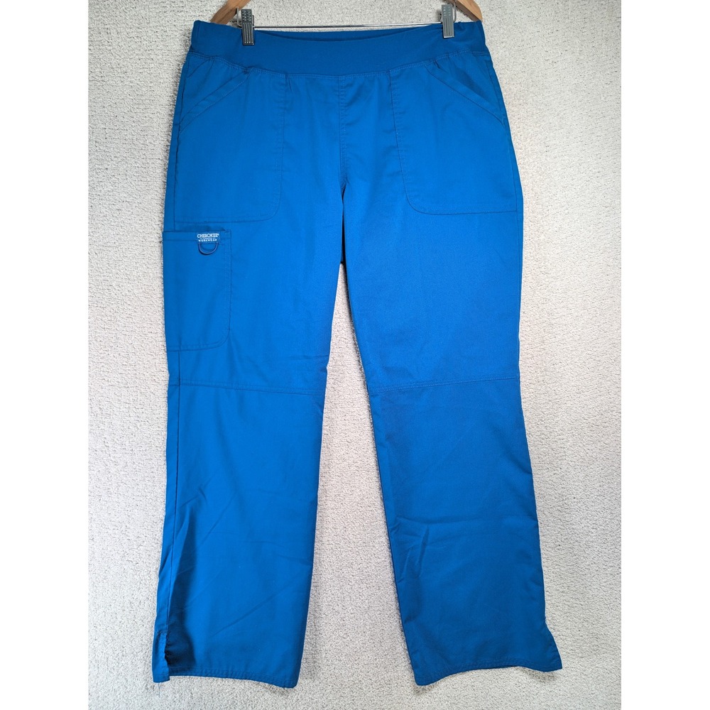 Cherokee Womens Scrub Pants WW110 Poly Rayon Royal Blue Straight Leg L 35x30